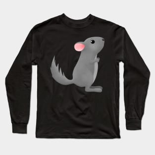 Cute happy grey chinchilla cartoon illustration Long Sleeve T-Shirt